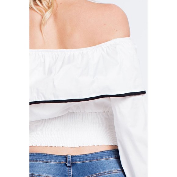 Women's Super Cute Comfy Off Shoulder Top With Contrast Detail Linning & Corset - Picture 10 of 10